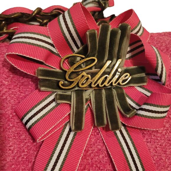 VTG Y2K Goldie Limited Edition Pink Ribbon Chain Wool Blend Shoulder Bag Purse - Picture 7 of 16